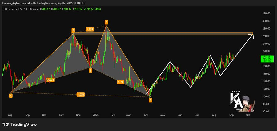 Solana Consolidates Near $202 After Double Bottom as Breakout Above $215 Could Signal $260 Retest 1 Solana price chart showing consolidation near $202