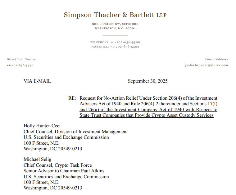Simpson Thacher & Bartlett request to SEC about state trust custody