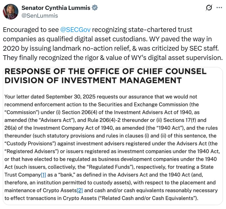Cynthia Lummis comments on state-chartered trust companies