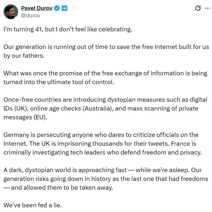 Pavel Durov Pavel Durov warning about Chat Control and privacy