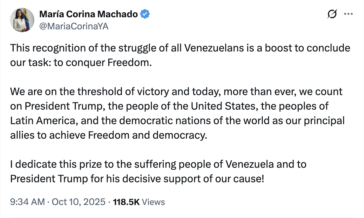 María Corina Machado, Nobel Ödüllü, Dolar Kontrolleri Altındaki Venezuelalılar İçin Bitcoin’in Cankurtaran Olarak Hizmet Edebileceğini Söylüyor 1 Merkeziyetsizlik, P2P, Venezuela, Özgürlük, P2P Ödemeler, P2P Ağlar, Nobel Ödülü, Bitcoin Benimsenmesi
