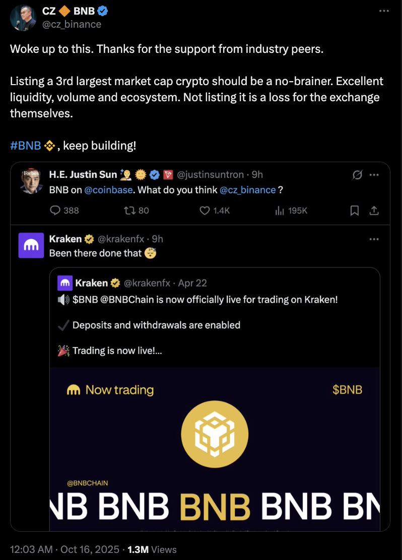 Coinbase Adds BNB to Roadmap, May Reflect Listing Debate With Binance 1 0199eeb3 cc1f 7217 940f 9c9f6427dc12