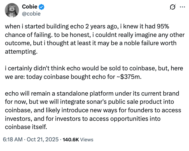 Coinbase Acquires Echo Platform for $375M, Featuring Ethena's Debut Fundraising 2 019a06a3 af54 7a4a 98a6 4b88d26513b3