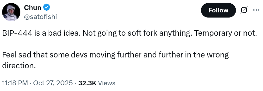 F2Pool Co-Founder Criticizes Bitcoin BIP-444 Soft Fork as Potential Misstep 1 Bitcoin Core, Bitcoin Mining, F2Pool, Mining Pools
