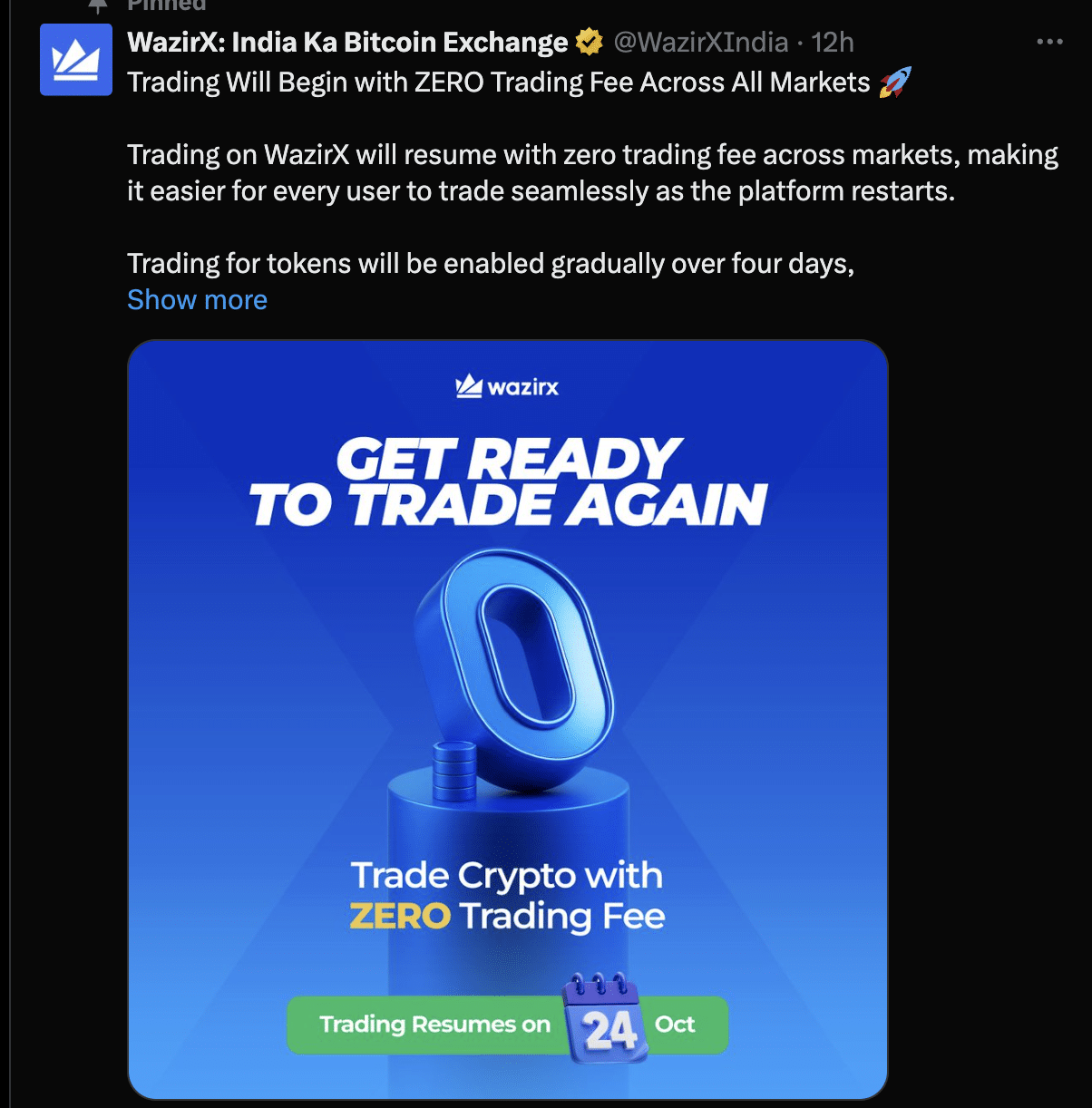 WazirX relaunch announcement