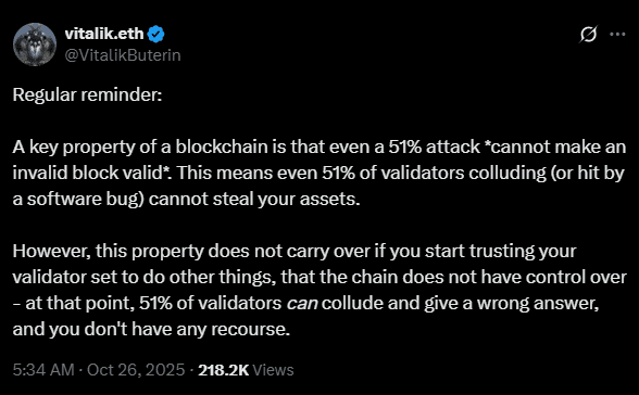 Buterin Emphasizes Ethereum L2 Security in 51% Attacks Amid Solana Bridge Proposal 1 Ethereum Buterin
