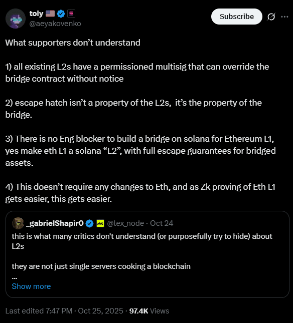 Buterin Emphasizes Ethereum L2 Security in 51% Attacks Amid Solana Bridge Proposal 3 Ethereum Buterin