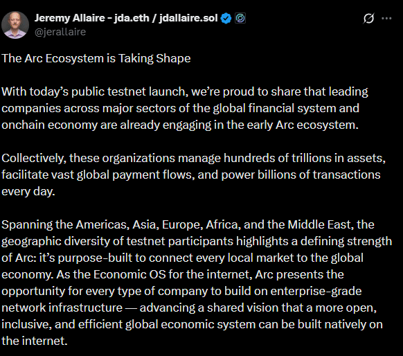 Circle's Arc Chain Testnet Eyes USDC-Powered Shift in Stablecoin Payments 1 Circle Arc