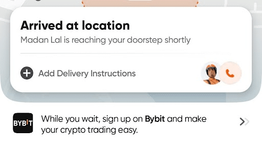 Screenshot Of Swiggy Food Delivery App Which Showing Bybit Promotion