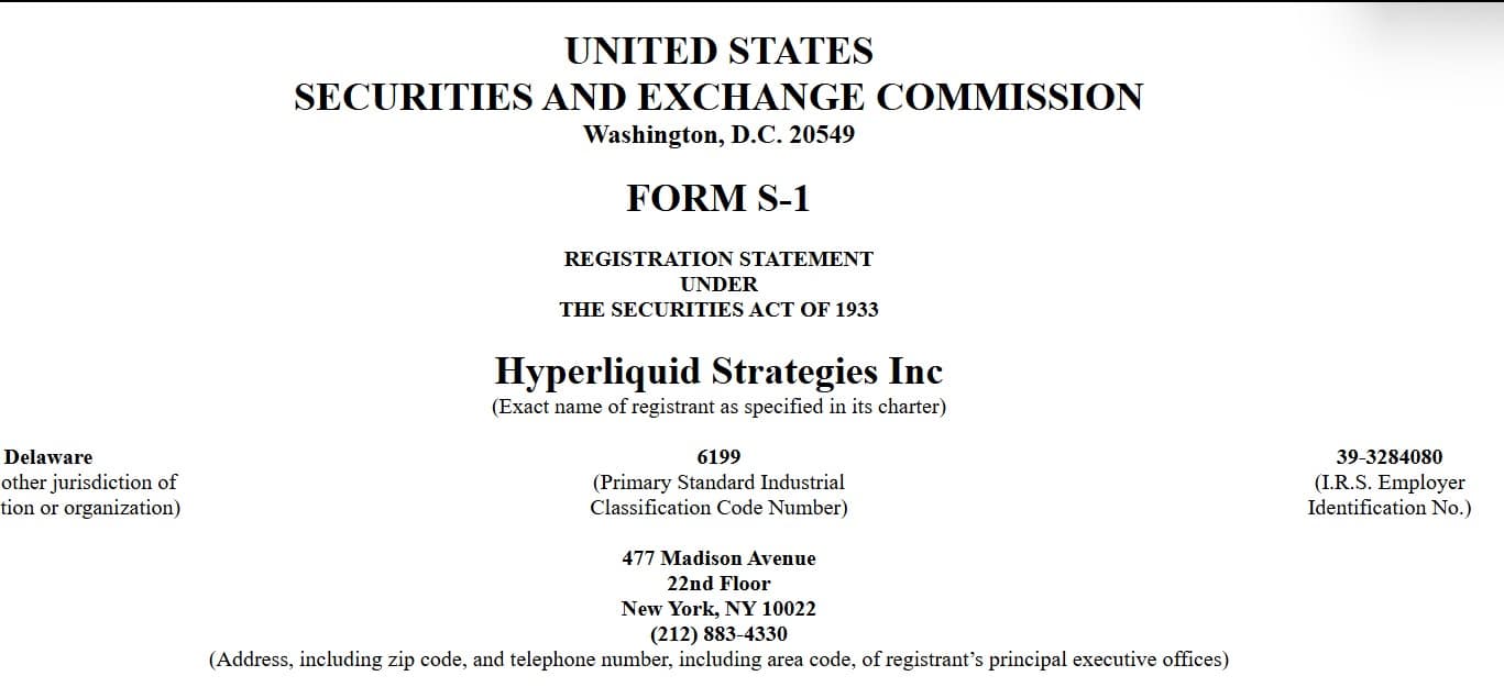 Hyperliquid's $1B SEC Filing Boosts HYPE Price: Potential for Token Buybacks and Recovery 1 Hyperliquid Strategies Sec filing