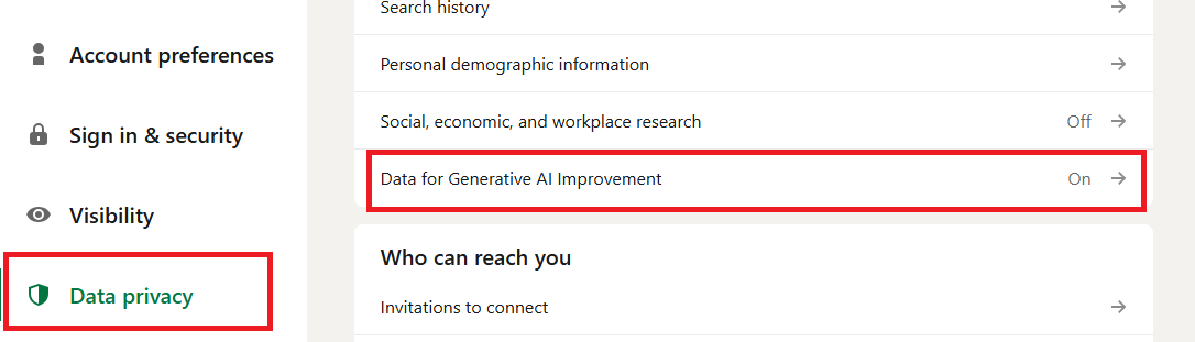 香港監視機関がLinkedInユーザーに今後のAIデータトレーニングのためのプライバシー設定の見直しを勧告 1 AIトレーニング前のプライバシー設定のトグルを警告されるLinkedInユーザー