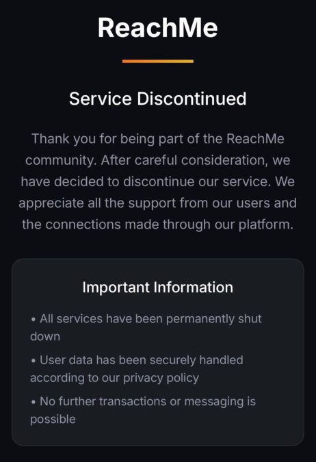 BNB Chain'in ReachMe Platformu Kapatıldı, Kullanıcı Verileri Silindi 1 Resim 3