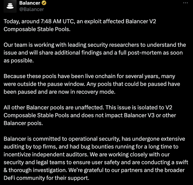 Balancer's $110M Staked ETH Exploit Raises Questions on Audit Effectiveness 1 Security, Hackers, Hacks, Decentralized Exchange