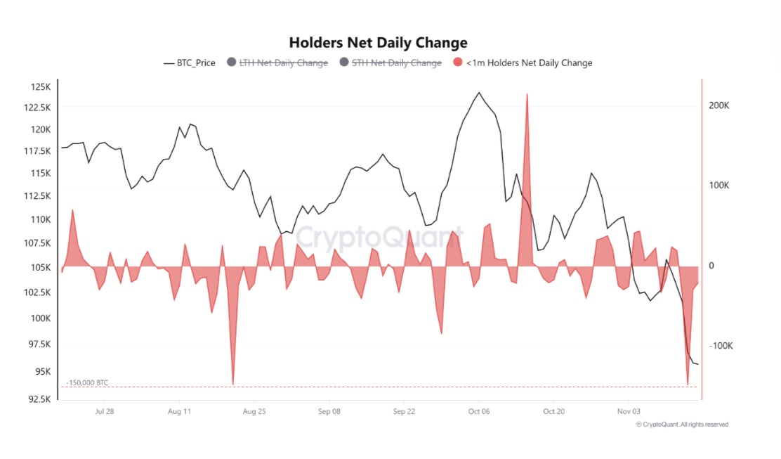 Bitcoin Risks Further Decline to $94K Amid STH Selling Pressure 2 BTC holders net change