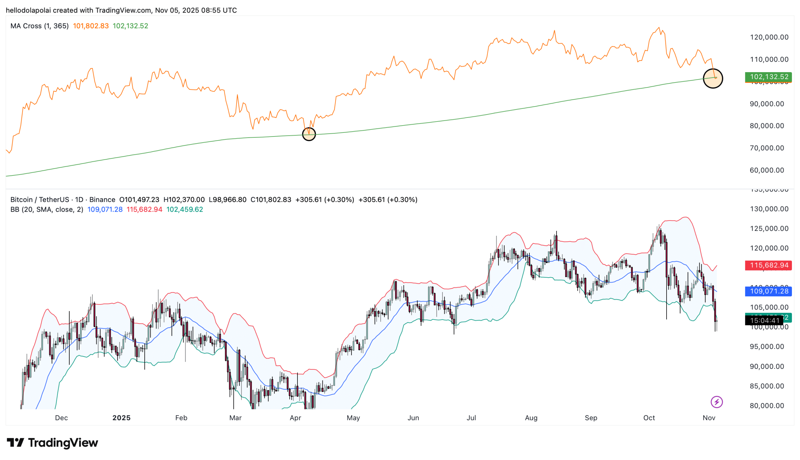 Bitcoin Below $100K on ETF Outflows, Retail Signals Potential Recovery 2 Bitcoin price chart.
