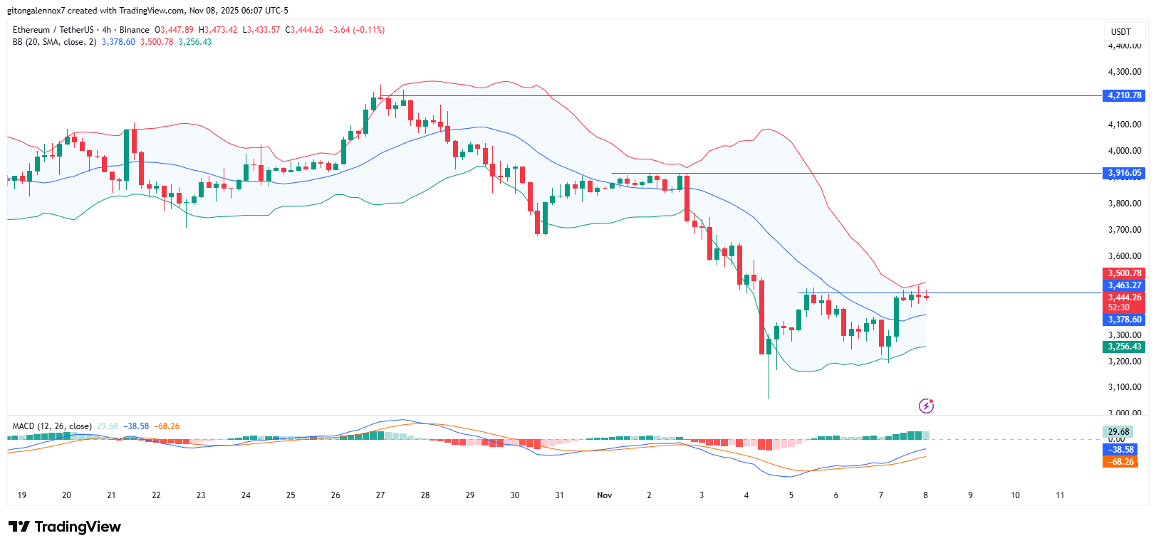 Ethereum Short Squeeze Looms as Whales Accumulate, Eyeing $4,500 4 ETHUSDT 2025 11 08 14 07 29