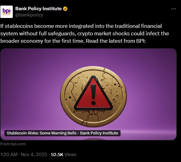 BPI Warns of Potential Stablecoin Yield Risks After USDe Depeg Event 1 Bank Policy