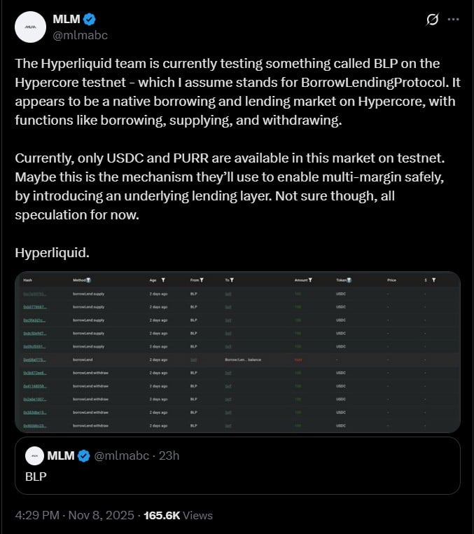 Hyperliquid Tests Native Lending Feature, Potential Implications for HYPE Token 1 hyperliquid